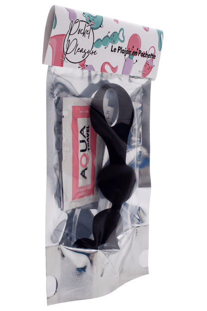 Chapelet anal 3 boules noir silicone 15 cm dosette lubrifiant · Pocket Pleasure · vue 4