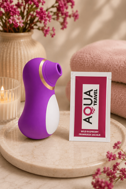 Stimulateur Clitoridien Pingouin à Langue Fuchsia 1 dosette de lubrifiant · Pocket Pleasure · vue 5