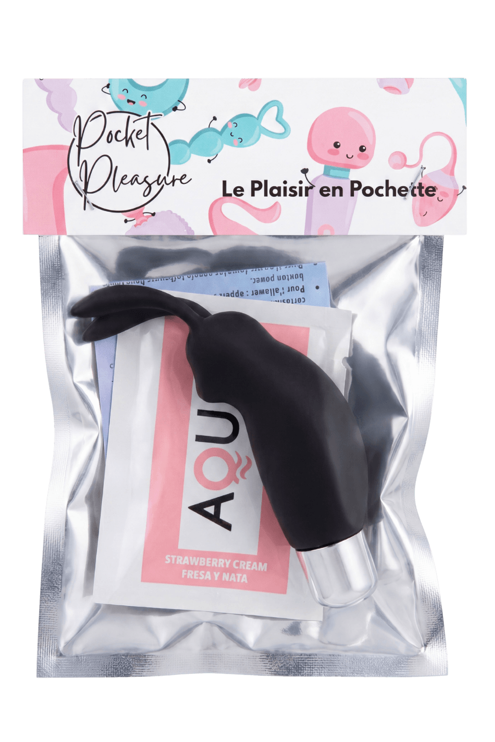 Mini Stimulateur Clitoridien Lapin Noir 1 dosette lubrifiant · Pocket Pleasure · vue 2