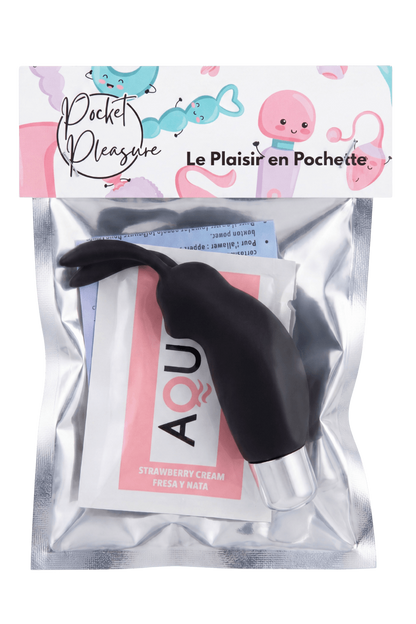 Mini Stimulateur Clitoridien Lapin Noir 1 dosette lubrifiant · Pocket Pleasure · vue 2