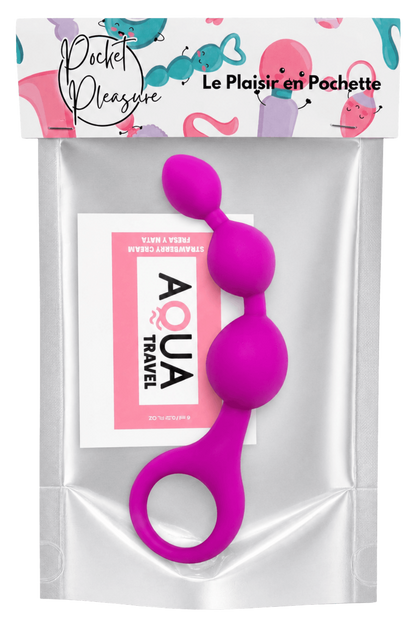 Chapelet Anal 3 Boules Fuchsia Silicone 1 dosette de lubrifiant · Pocket Pleasure · vue 2