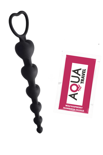 Chapelet Anal Cœur Silicone Noir 1 dosette de lubrifiant · Pocket Pleasure · vue 3
