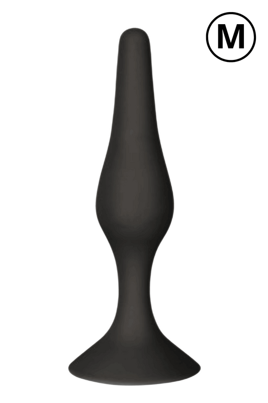 Plug Anal Noir en Silicone M avec Ventouse Taille M 11,3 cm dosette de lubrifiant · Pocket Pleasure
