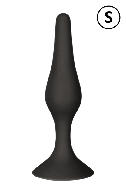 Plug Anal Noir en Silicone S avec Ventouse Taille S 10,5 cm dosette de lubrifiant · Pocket Pleasure