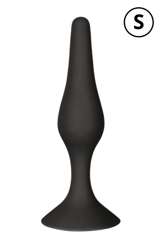 Plug Anal Noir en Silicone S avec Ventouse Taille S 10,5 cm dosette de lubrifiant · Pocket Pleasure
