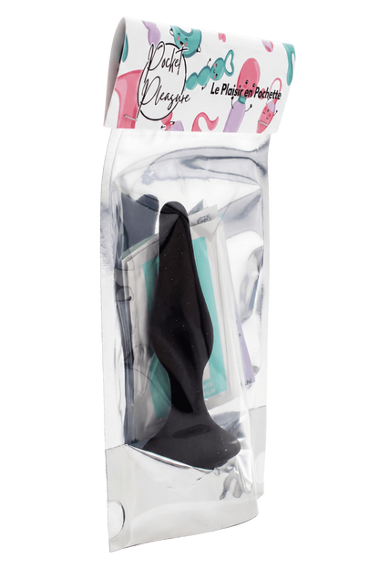 Plug Anal Noir en Silicone S avec Ventouse Taille S 10,5 cm dosette de lubrifiant · Pocket Pleasure · vue 4