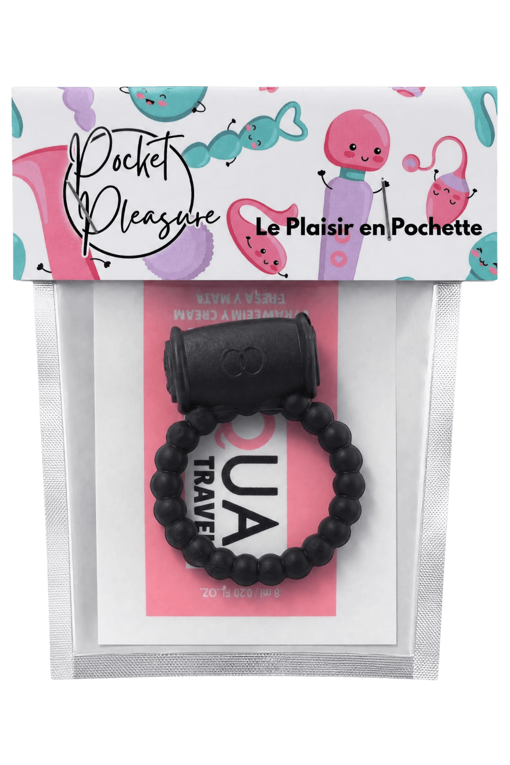 Cockring Vibrant Perlé Noir 1 dosette de lubrifiant · Pocket Pleasure · vue 2