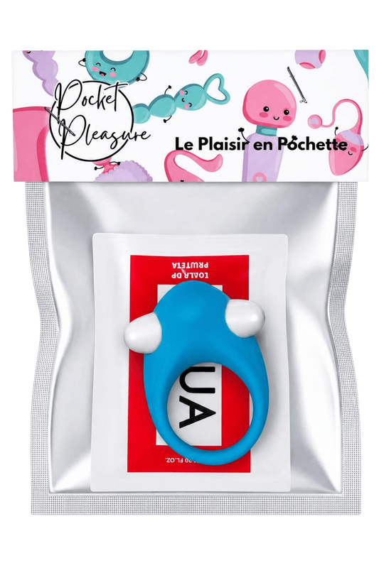 Cockring Vibrant Dauphin Bleu 1 dosette de lubrifiant · Pocket Pleasure · vue 2