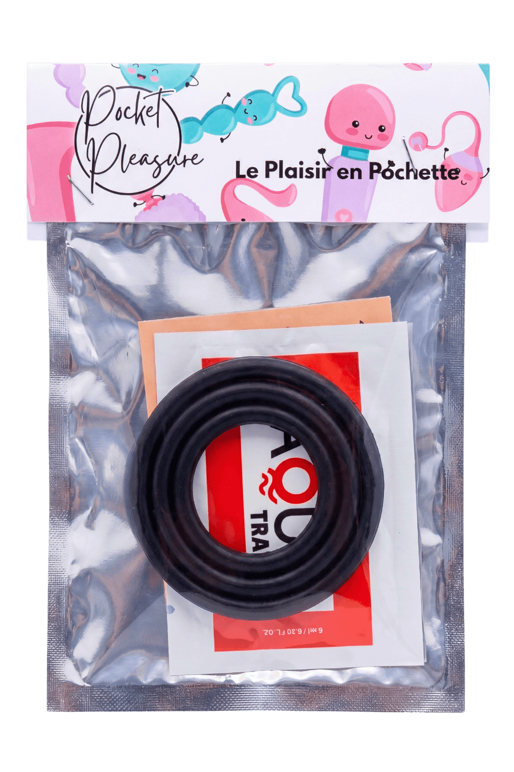 Trio d'Anneaux Péniens Silicone Noir dosette de lubrifiant · Pocket Pleasure · vue 2