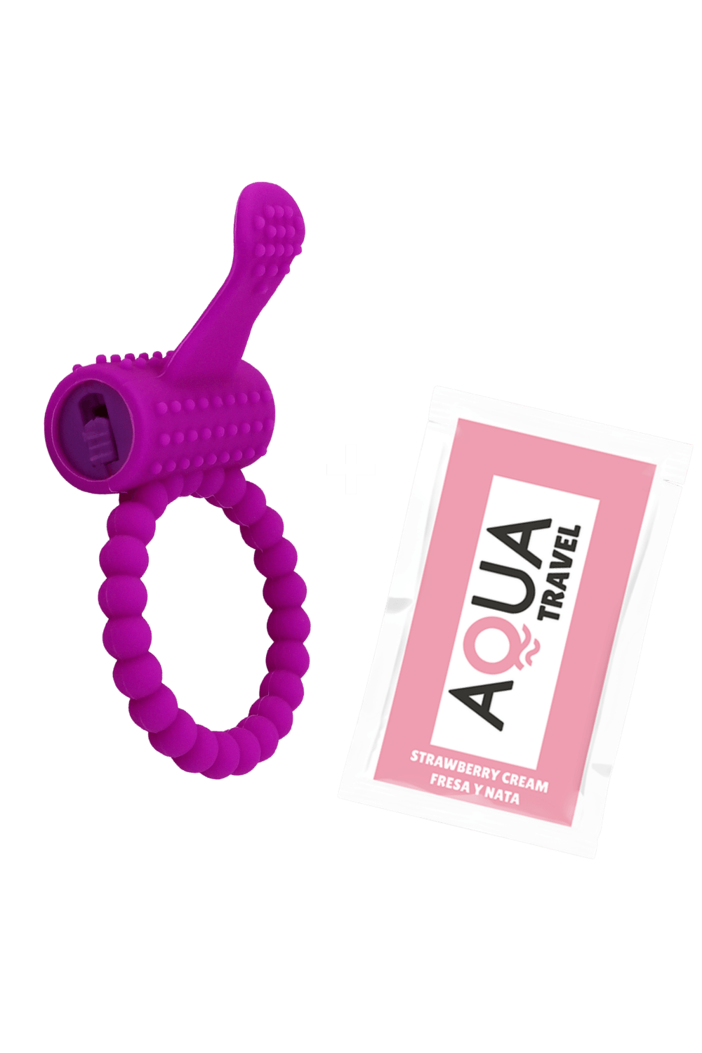 Anneau violet vibrant silicone avec langue picot dosette de lubrifiant · Pocket Pleasure · vue 3