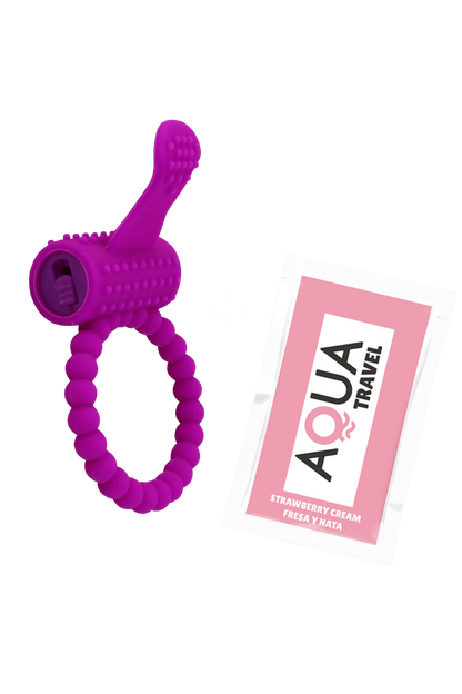 Anneau violet vibrant silicone avec langue picot dosette de lubrifiant · Pocket Pleasure · vue 3
