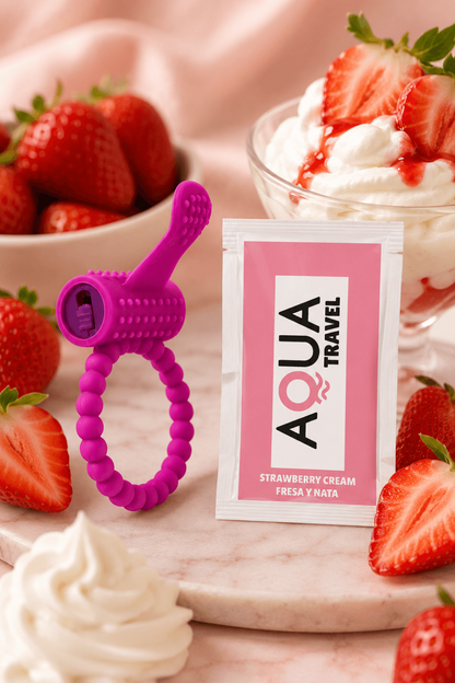 Anneau violet vibrant silicone avec langue picot dosette de lubrifiant · Pocket Pleasure · vue 5