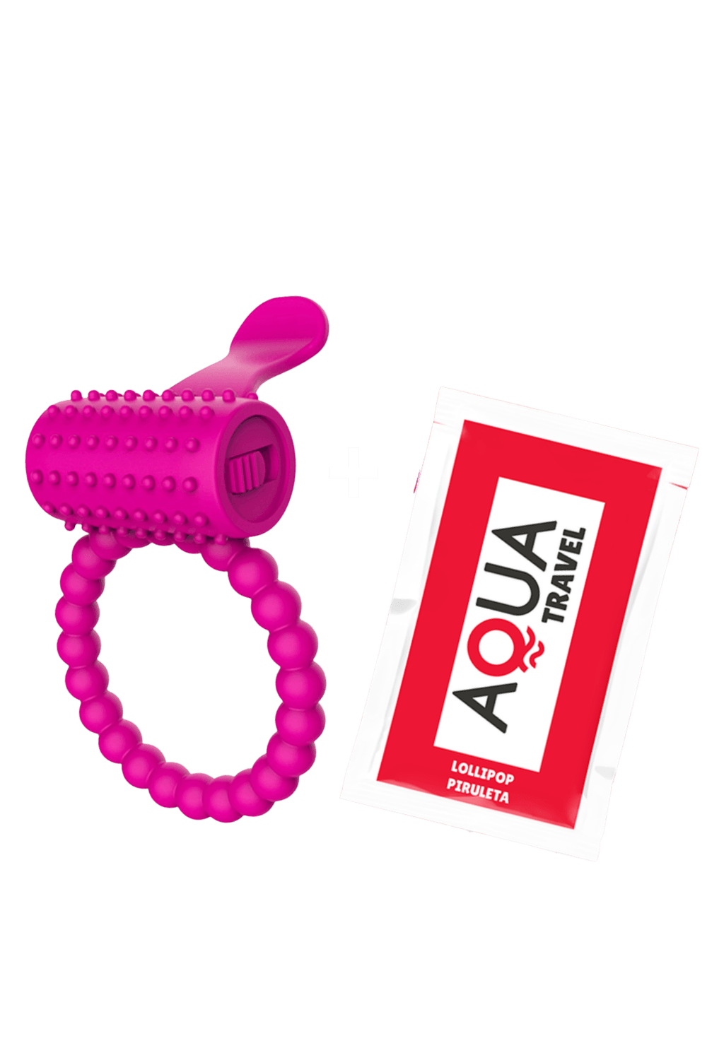 Anneau rose vibrant silicone avec langue picot dosette de lubrifiant · Pocket Pleasure · vue 3
