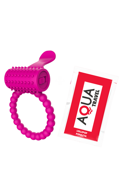 Anneau rose vibrant silicone avec langue picot dosette de lubrifiant · Pocket Pleasure · vue 3