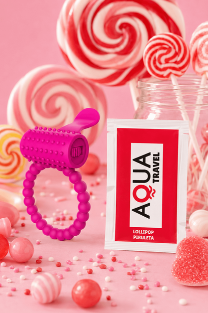 Anneau rose vibrant silicone avec langue picot dosette de lubrifiant · Pocket Pleasure · vue 4