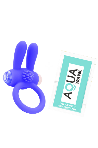 Anneau Vibrant Rabbit Bleu Silicone 1 dosette de lubrifiant · Pocket Pleasure · vue 3