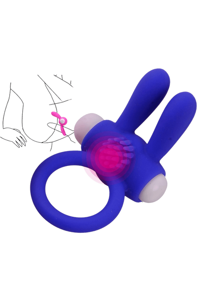 Anneau Vibrant Rabbit Bleu Silicone 1 dosette de lubrifiant · Pocket Pleasure · vue 4