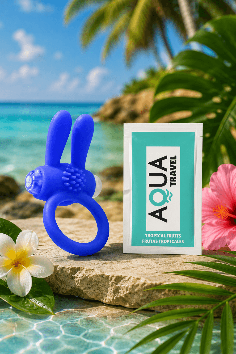 Anneau Vibrant Rabbit Bleu Silicone 1 dosette de lubrifiant · Pocket Pleasure · vue 5