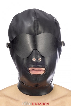 Cagoule simili cuir avec bandeau amovible · Fetish Tentation