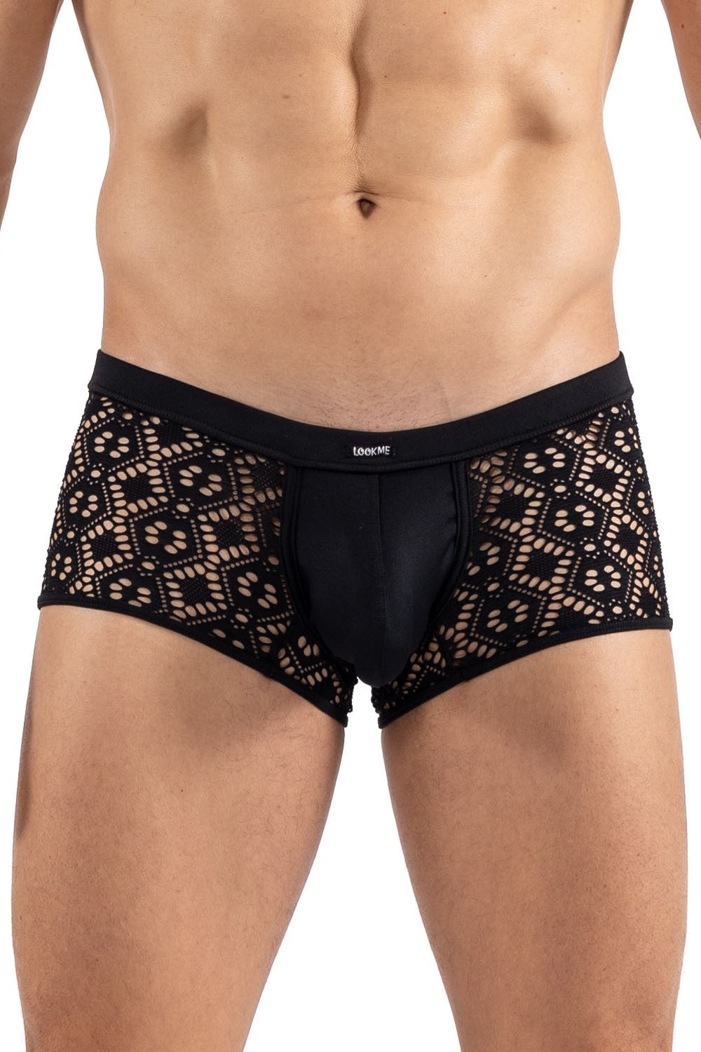 Boxer en résille brodée asymétrique Shinny noir Look Me