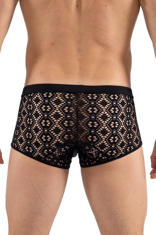 Boxer en résille brodée asymétrique Shinny noir Look Me