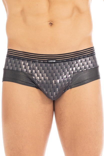 Mini pant brillant noir et argenté ceinture résille Bright Look Me