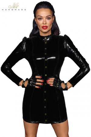 Robe courte à manches longues en vinyle · Noir Handmade