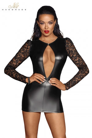 Mini robe wetlook et dentelle · Noir Handmade
