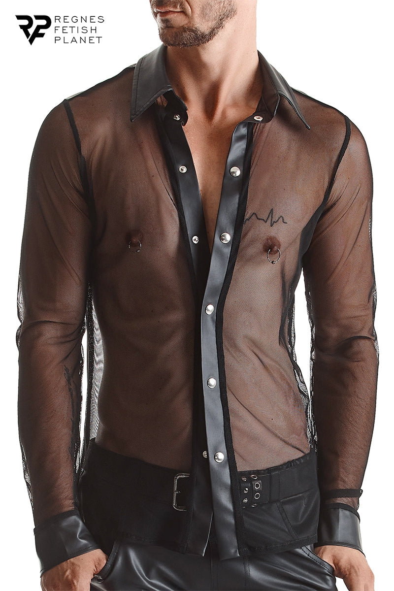 Chemise homme slim maille transparente et wetlook Cesare Regnes