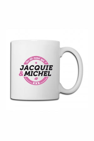 Mug blanc à logo rond officiel Jacquie et Michel