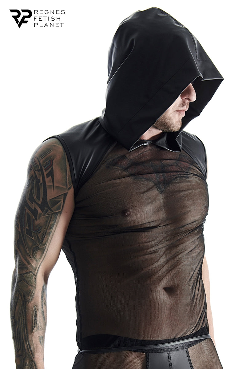 T-shirt sans manches à capuche résille et wetlook Regnes