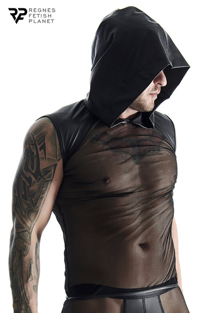 T-shirt sans manches à capuche résille et wetlook Regnes