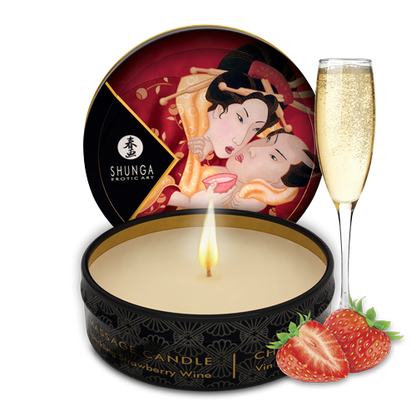 Mini bougie de massage Vin pétillant à la fraise · Shunga