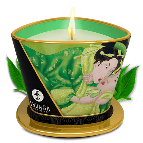 Bougie de massage lueur et caresses Zenitude Thé vert exotique · Shunga