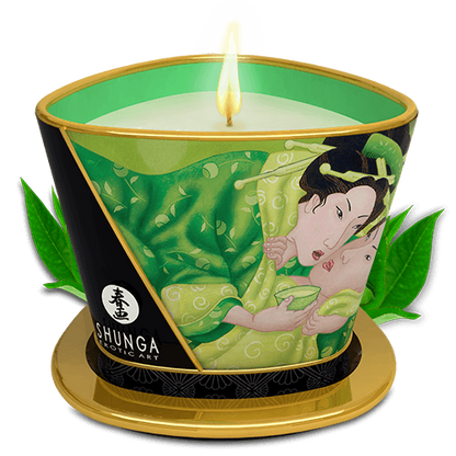 Bougie de massage lueur et caresses Zenitude Thé vert exotique · Shunga