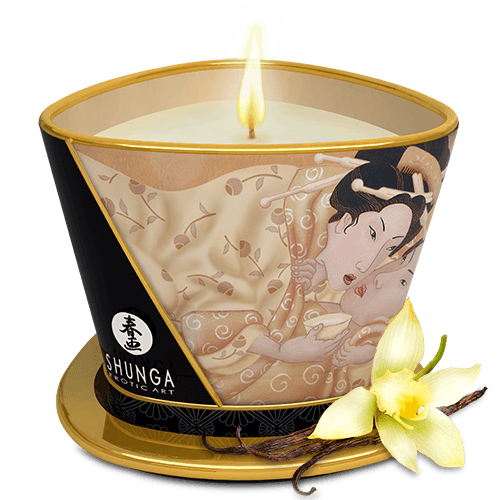 Bougie de massage lueur et caresses Désir Vanille · Shunga