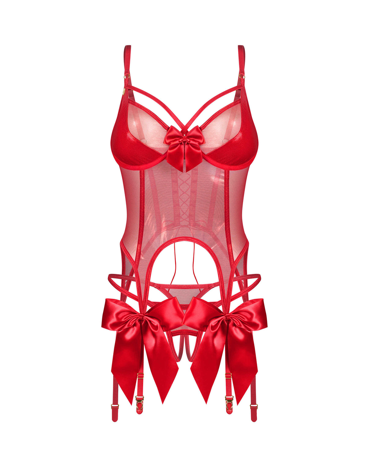 Corset à jarretelles transparent et string Gifty Red Obsessive