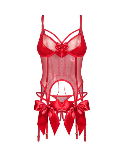 Corset à jarretelles transparent et string Gifty Red Obsessive