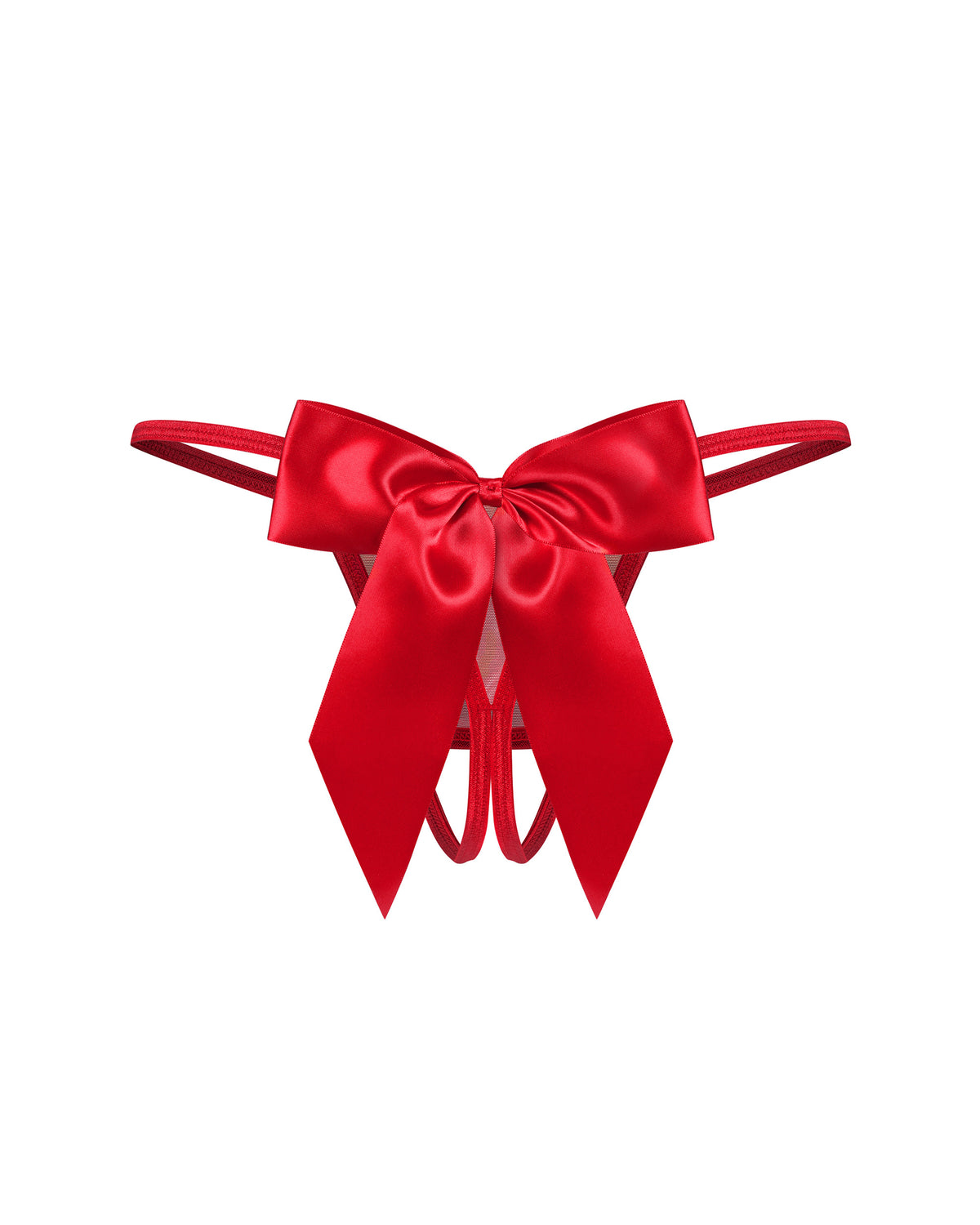 String ouvert scintillant à nœuds en satin Gifty Red Obsessive