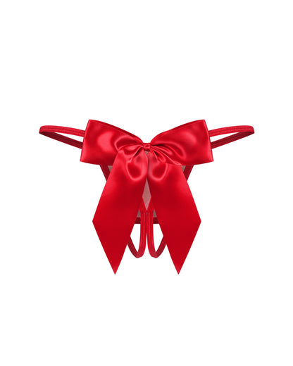 String ouvert scintillant à nœuds en satin Gifty Red Obsessive