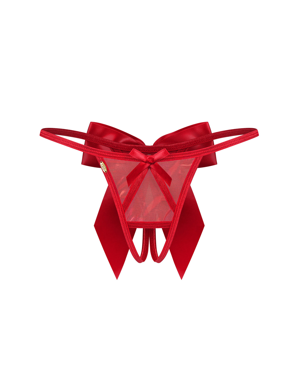String ouvert scintillant à nœuds en satin Gifty Red Obsessive