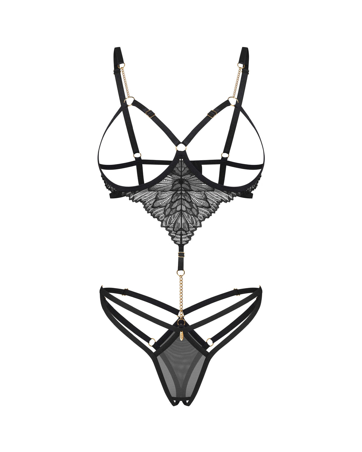 Body ouvert en dentelle à bonnets ouverts Matildea noir Obsessive