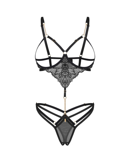 Body ouvert en dentelle à bonnets ouverts Matildea noir Obsessive
