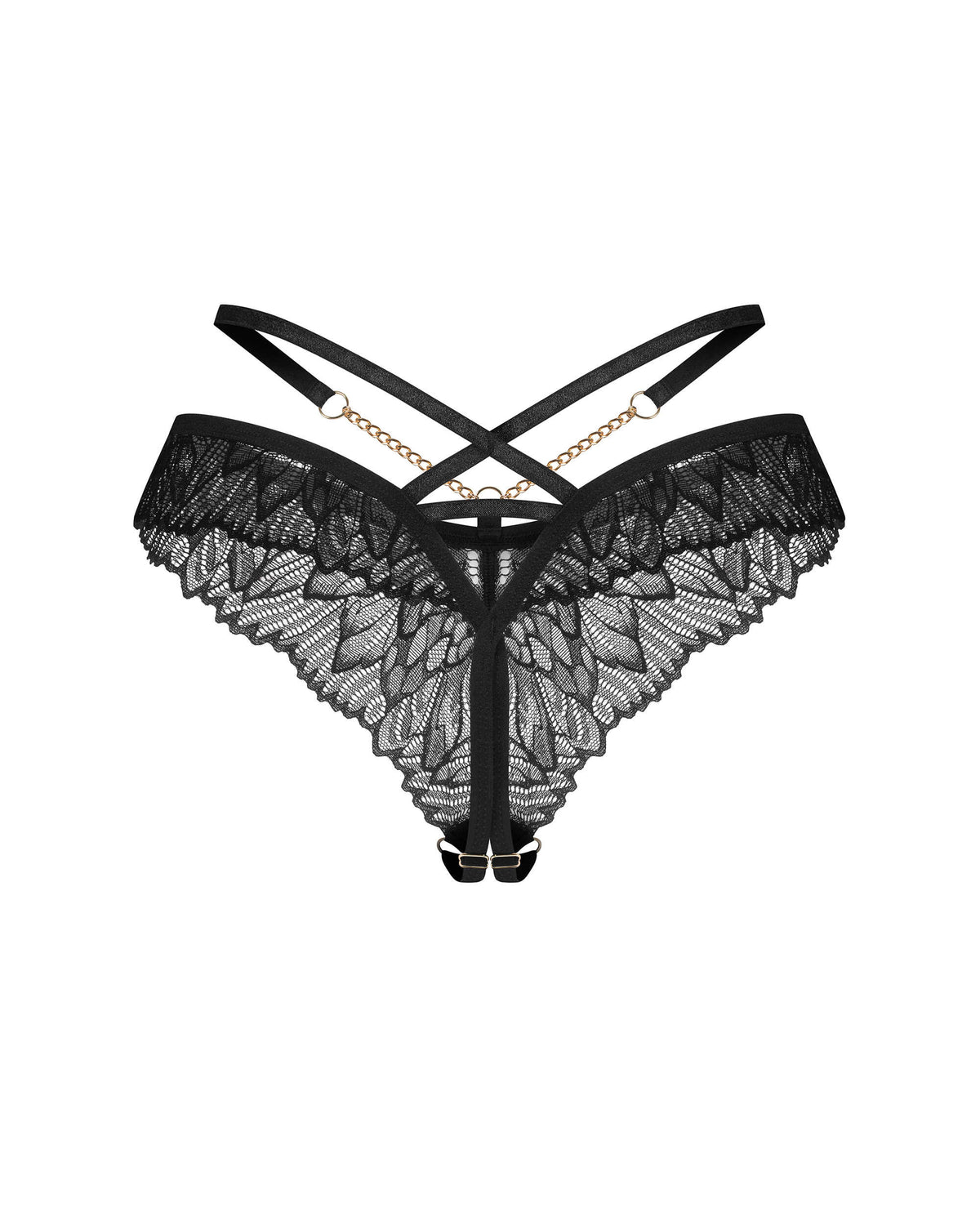String ouvert en dentelle à chaînes Matildea noir Obsessive