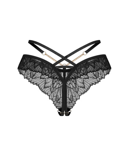 String ouvert en dentelle à chaînes Matildea noir Obsessive