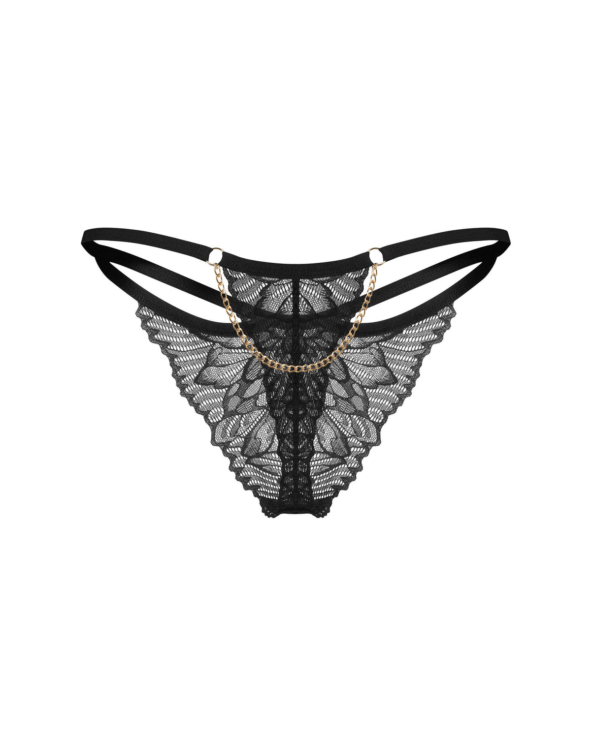 String en dentelle à chaîne dorée Matildea noir Obsessive