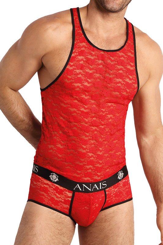 Débardeur homme dentelle florale Brave rouge Anaïs for Men