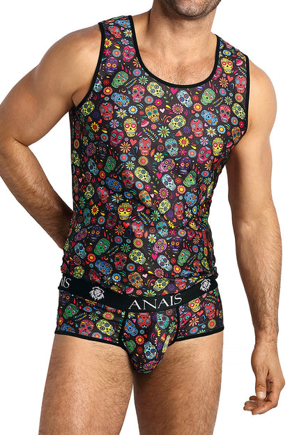 Débardeur galon noir imprimé calaveras Mexico Anaïs for Men