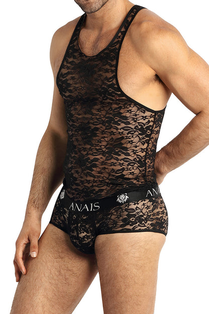 Débardeur en dentelle noire fleurie Romance Anaïs for Men