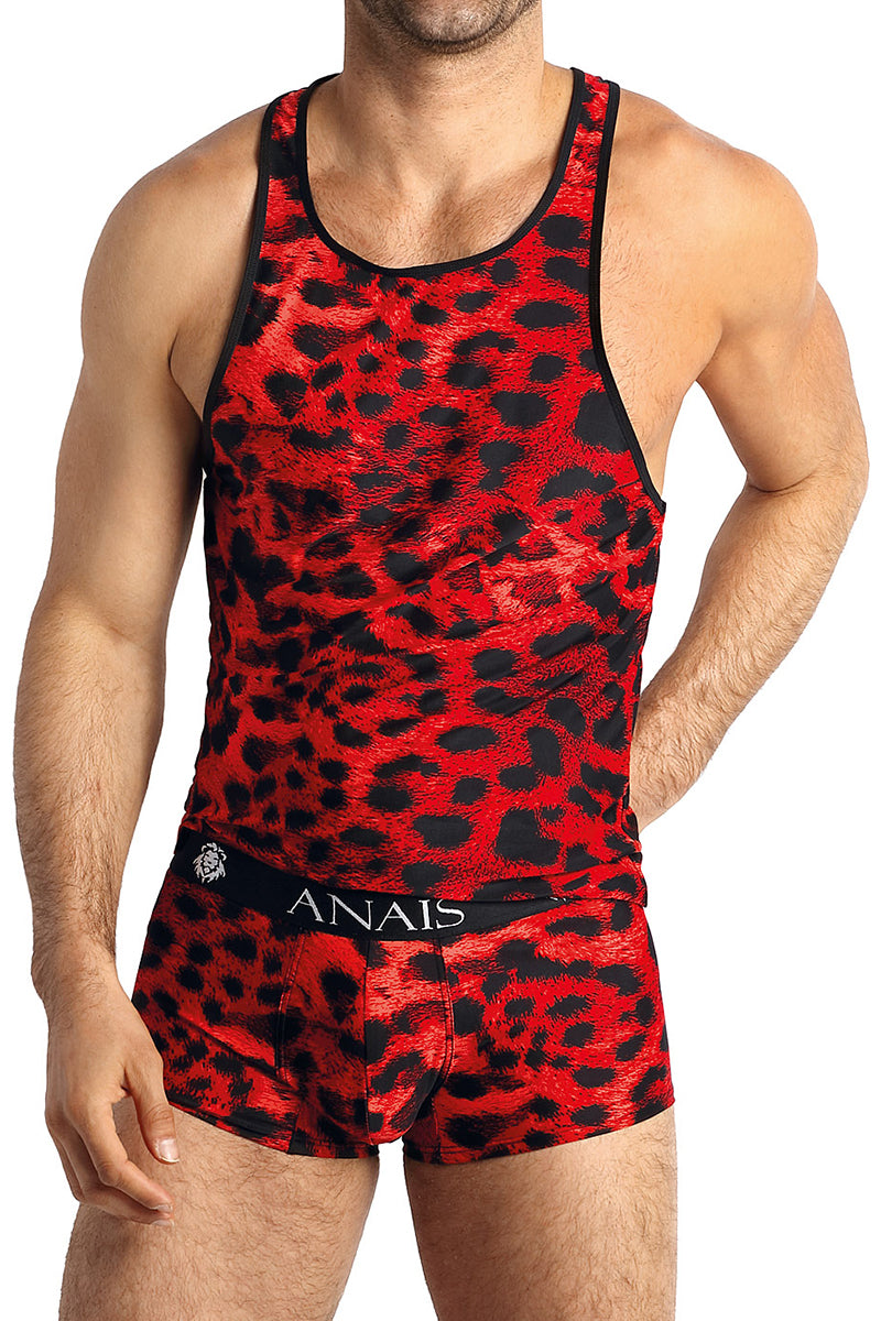 Débardeur homme motif animal rouge et noir Savage Anaïs for Men